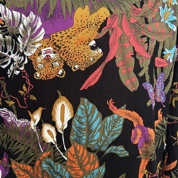 PEPALOVES Bohemian Tropical Button Up Shirt Black Whimsical Butterflies Large - Picture 14 of 16